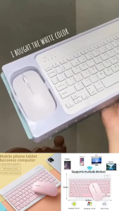 Popcorn 10 Inches Keyboard and Mouse Set Wireless Slim Portable Bluetooth Keyboard Mouse Set