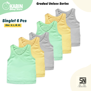 6 Pcs Singlet Anak Bayi Baby Newborn Kaos Dalam Anak Bayi Singlet Warna Gradasi Oren Abu Krem SNI