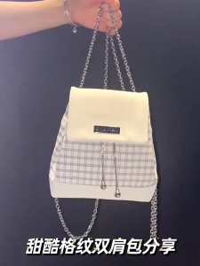 [ COD ] Ransel Rantai Y2K Tas Ransel Mini High-end Untuk Wanita Perguruan tinggi backpack hitam plaid bag import tas sekolah korea