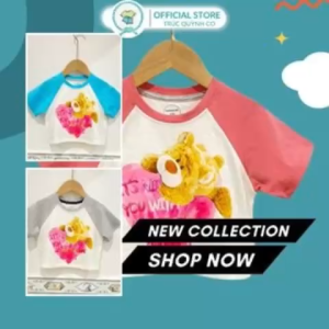 Áo Thun Croptop In Hình Gấu Teddy Nữ Trúc Quỳnh Co (12-33kg)