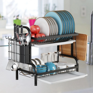 Rak Piring Dapur 2 Susun Rak Peniris Piring Gelas Dish Dryer Plate Rack for Kitchen Counter Storage