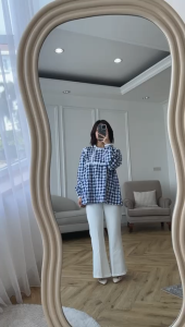 NANDO ATASAN KEMEJA WANITA BRUKAT KATUN KOTAK MOTIF BUNGA LUCU HQ