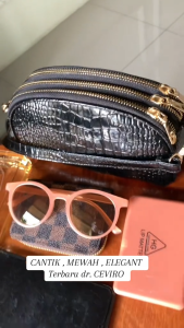 Tas selempang Wanita Tiga Resleting Kulit sintteis Croco CEVIRO GIANY Sling Bag COD