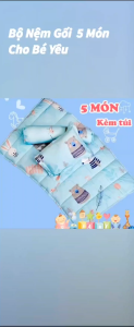 🎀GIÁ SỐC🎀 Bộ 5 Món Nệm Gối Cho Bé Vải Tencel Cao Cấp Thoáng Mát Mềm Mịn Bộ Nệm Cho Trẻ Em Đi Học (Gồm Ruột Gối) _ Nemtot Bedding