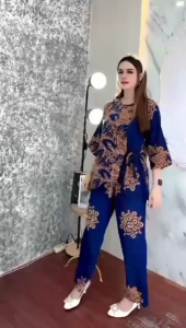 SETELAN LUSI BATIK CAP KEKINIAN UKURAN DEWASA LENGAN 3/4 TALI SAMPING BUSUI RAYON TEBAL