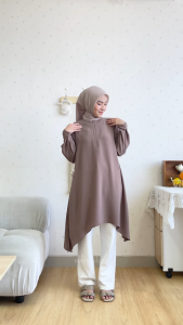 HAYNA Lizzy Tunik (Toffee) - Tunic Atasan Wanita Lengan Panjang