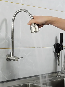 Vòi Nước Gắn Tường 2 Chế Độ Cần Mềm Xoay 360° Thông Dụng Cho Nhà Bếp Linh Hoạt