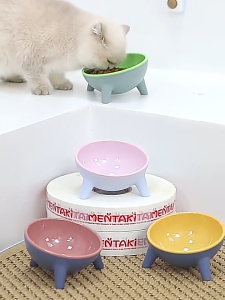 Pet bowl easy to clean anti-dump imitation ceramic protection cervical vertebra cat bowl dog bowl