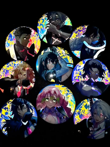 Demon Slayer Laser Double Foil Badge Tanjirou Agatsuma Zenitsu Hashibira Inosuke Tomioka Giyuu Homo badge brooch Tinplate goods Itabag decorative pendant A gift for a friend