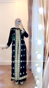 Gamis Abaya Turkey Amarta 444  Abaya Hitam Putih Muslim Dewasa Bordir dan Payet Ceruti Gamis Andinicollection