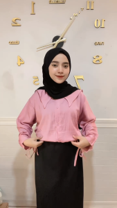 Kemeja Blouse Youfi Kerah Collar Polo Linen Ruffle Belakang