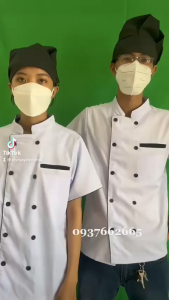 Áo Bếp Ngắn Tay Màu Đen Chât Vải Kaki Dày Dặn Chất Lượng Kiểu Phối Viền Đẹp Mắt Cho Nam Nữ - Hình Thật