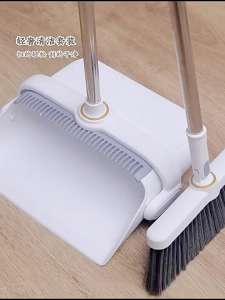 Amark Stainless Steel Dustpan & Broom Set - Compact Standing Design Rust-Free Handle