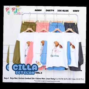 COD Setelan Atasan Kaos Motif Cantik & Celana Panjang Polos Anak Perempuan 8-13T Cillaa Vol2 Set