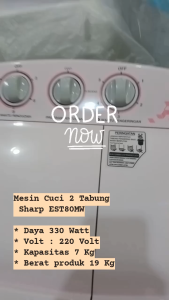 Mesin Cuci SHARP 2 Tabung 8 Kg EST80MW-HK