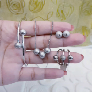 Set Gelang Dan Cincin Titanium Boba Silver XDs76