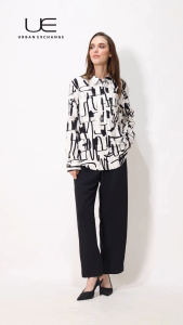 Urban Exchange Cherry Oversize Shirt Printed Black - Kemeja Oversize Wanita Printed