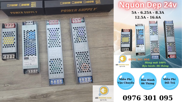 Bộ Chuyển Đổi Nguồn 220v qua 24v, Nguồn Dẹp 24V tổ ong 5A/6A/8A/12A/16A, Hàng mới loại 1, Bảo hành 06 tháng