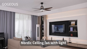 GOGEOUS Lampu Kipas Angin Gantung Plafon Ruang Tamu  Modern Kipas Lampu Gantung Hias 2IN1 3 Warna 6 Kecepatan 52/66 Inci Meja Makan Kamar Tidur Balkon Led Bilah Hitam Kipas Kayu Lampu Kipas Angin Dengan Remote