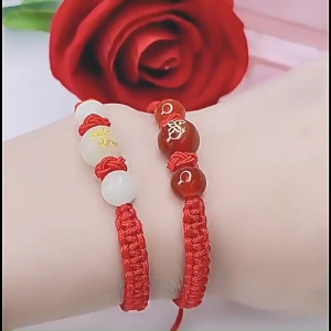 Vòng tết chỉ đỏ (đen) con giáp tuổi dần - Vòng tay đá hình con hổ - May mắn tài lộc