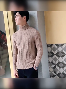 Mens Turtle Neck Sweater High Neck Long Sleeve Knitted Shirts Slim Pull Over Knit Tops