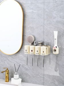 DTG ติดผนัง ที่วางแปรงสีฟัน ไม่ต้องเจาะ ที่ใส่แปรงสีฟัน ชั้นวางของห้องน้ำ เครื่องบีบยาสีฟัน เครื่องบีบ