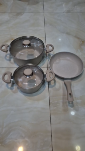 Bộ 3 nồi chảo cao cấp hợp kim nhôm phủ đá cẩm thạch - Chính hãng Nanoco