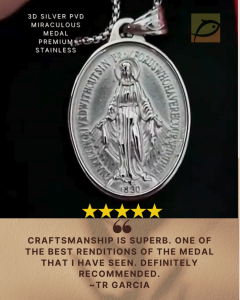 Catholic Supplies Sculpted 3D Silver PVD Authentic Miraculous Medal with Certificate