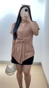 6196 Vira V-Neck Tied Plisket Top Blouse Atasan Wanita