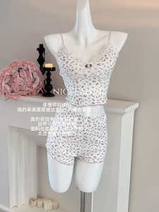 SATIN FABRIC ชุดเซ็ท2ชิ้น ชุดลายดอกไม้ สายเดี่ยว 🌸 มีไซต์ใหญ่ M-5XL นน 40-100kg. ใส่สบาย S-223