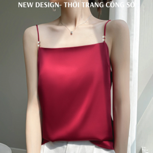 Áo hai dây nữ đính ngọc trai lụa satin cao cấp mặc trong vest blazer chất vải mịn mát- AO0032