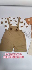 Kids Boy Clothes Set 1-5 Years 2PCS Fashion Boy Birthday Party Cute Bear Print Short Sleeves T shirt Overalls Summer Toddler Boy Casual Outfit