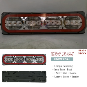12V 24V Running Signal Universal LED Tail Light For Lorry Truck Lamp Trailer Lampu Belakang Iron Base Besi 4 Round Brake / Singnal / Stop *LH+RH*