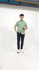 LELAKI WAJIB PUNYA Kemeja pria dewasa motif polos katun premium lengan pendek Hem cowok cowok keren terbaru style kekinian kasual warna sage