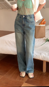 WA 2025กางเกงยีนส์สไตล์อเมริกันวินเทจผู้หญิงเอวสูงขากว้างกางเกงเทรนด์ตรง