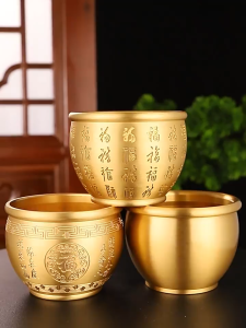 Brass Rice Jar Treasure Pot Attracting wealth Protecting the Wealth Home Decorative Ornaments 黄铜米缸 百福缸 招财聚财 送五帝钱，金元宝