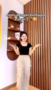 JOOLY UP CARGO SWEATPANT CELANA SAKU BANYAK POTONGAN LONGGAR DOWNY HIGHWAIST PANT IC NTR