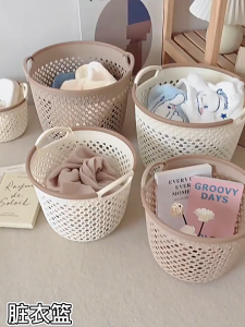 COLOGO 🥇 Ins same multi-function dirty clothes basket storage Japanese style simple plastic rattan dirty clothes