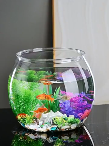 Fish Bowl Small Portable Transparent Round Fish Tank Good View Creative Plastic Clear Desktop Aquarium Bowl Office