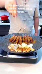 Alat Panggangan BBQ Grill Pan Korean Tempat Pemanggang Bulat Peralatan BBQ Korea Marble Non Stick Multi GUna Tempat Pemanggang BBQ Grill Pan Wajan Pemanggang BBQ Anti Lengket