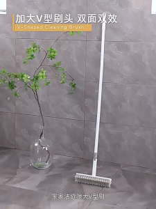 Grout Brush with Long Handle 180 Degree Swivel Scrub Brush Floor Cleaning Brush V-Shape Grout Line Scrubber with Stiff Bristle for Deep Cleaning Tile Grout Shower Kitchen Hard-to-Reach Corners