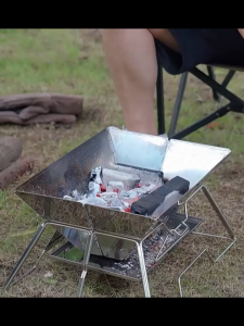 Camping Outdoor Portable Folding Charcoal Grill Small Large Medium Pure Stainless Steel Foldable Bonfire Pit Fire Wood Stove