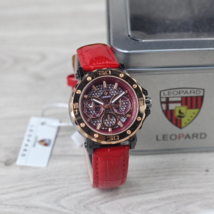 Jam Tangan Wanita Leopard 8082L Tali Kulit Tanggal Aktif Chronograp Off Analog Original