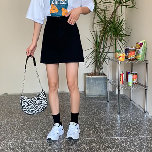Denim skirt womens summer high waist slimming A-line lined all-match denim skirt