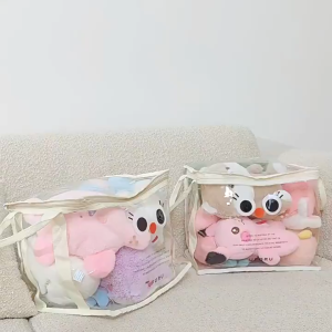 MLADEN Large Transparent Book Storage Bag PVC Handle Foldable Data Bag Book Box Clothes Toy Varia Organizer