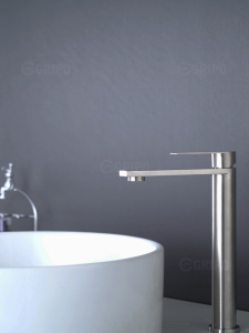 GRIPO High End 304 Stainless SQUARE FLAT design single cold matte + hot and cold basin matte stainless
