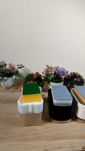 CHOBIG Tempat Sabun PUTIH / Kotak Sabun Cuci Piring / Dispenser Sabun Praktis GRATIS Spons White Sponge Holder White Soap Dispenser Box 2 in 1