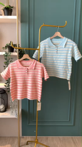 BL20905 Soft Tone Stripe Polo Knit Top