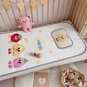 BL Baby Summer Sleeping Mat with Pillow Case - Cooling Viscose Fiber Latex Mat Set Kids Cartoon Panda Strawberry Summer Bed Sheet Pad