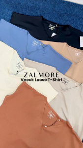 Zalmore Women Vneck Loose T-Shirt Premium LUMA Cotton - Kaos Wanita Lembut Ringan Sejuk Anti Nerawang
